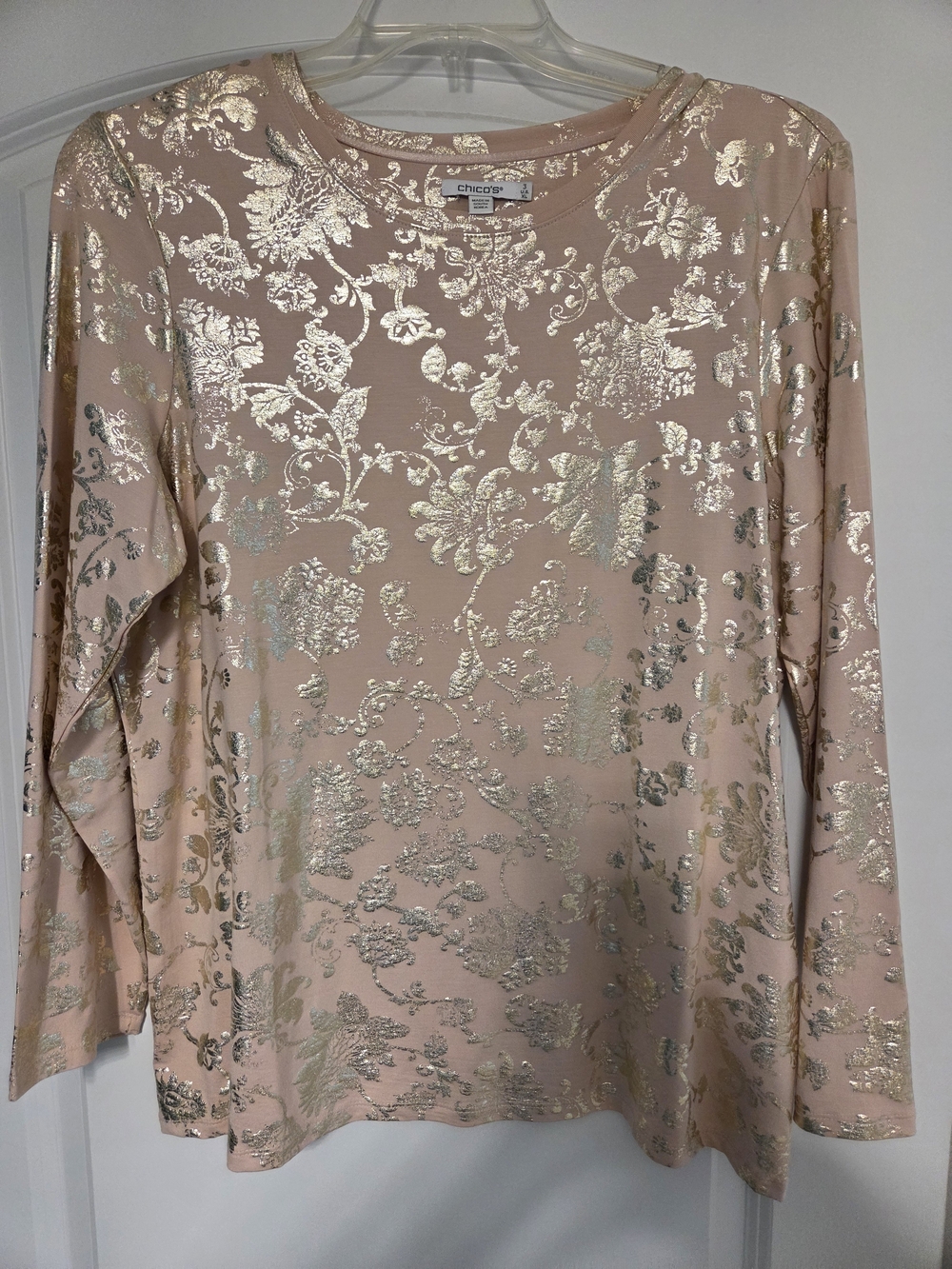Chico's Blush Metallic Floral Long-Sleeve Tee Never Worn Size 3 (16)